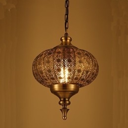 Lampadario a sospensione retrò in ferro traforato bronzo