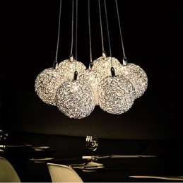 Lampada a sospensione LED moderna a 7 luci in alluminio argento