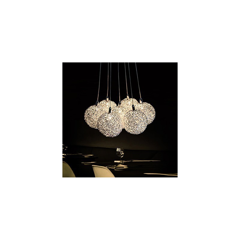 Lampada a sospensione LED moderna a 7 luci in alluminio argento