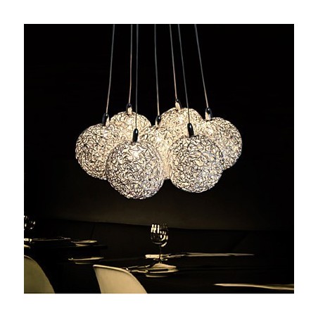 Lampada a sospensione LED moderna a 7 luci in alluminio argento