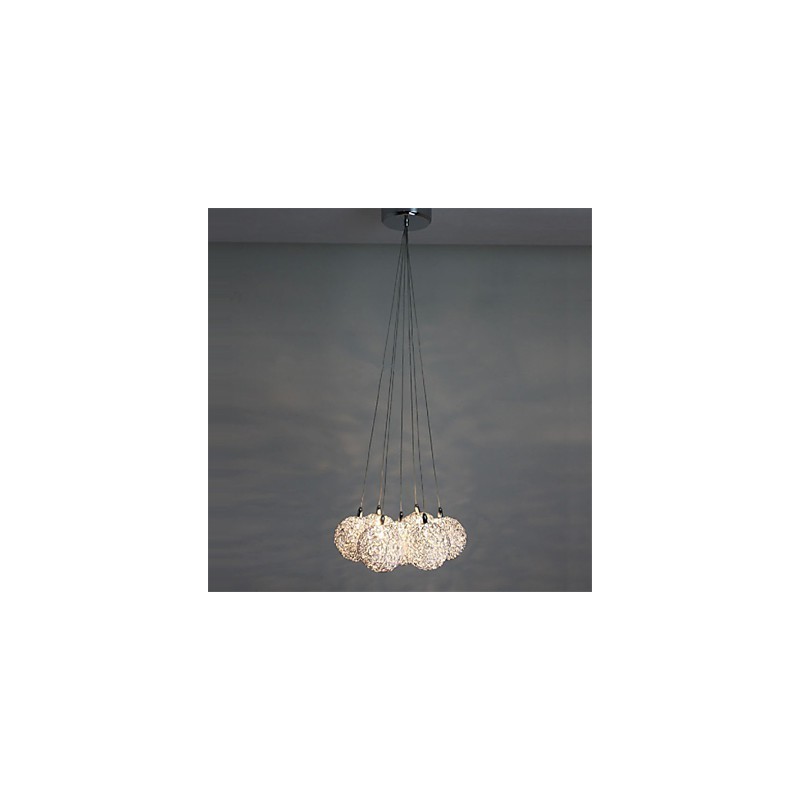 Lampada a sospensione LED moderna a 7 luci in alluminio argento
