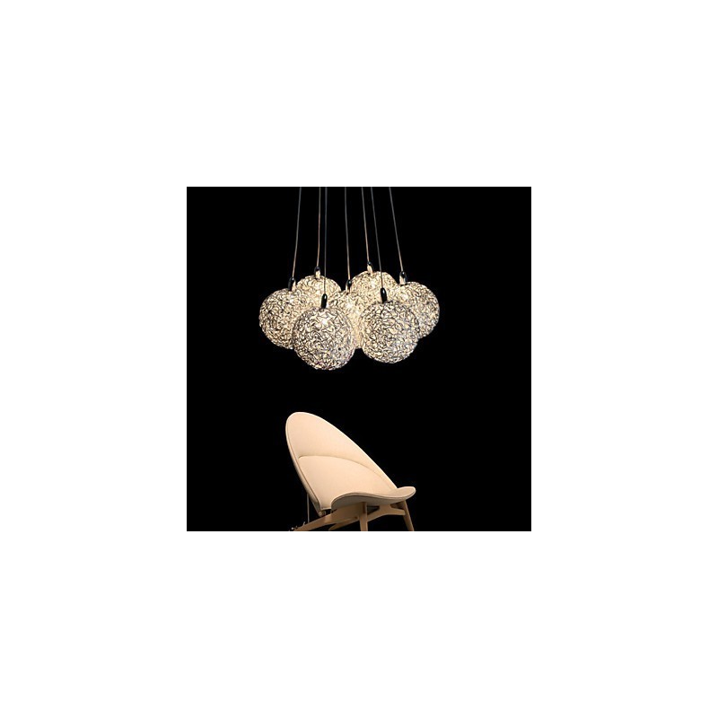 Lampada a sospensione LED moderna a 7 luci in alluminio argento