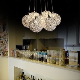 Lampada a sospensione LED moderna a 7 luci in alluminio argento