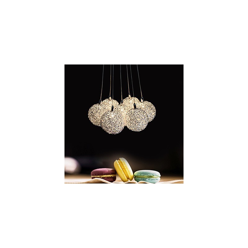 Lampada a sospensione LED moderna a 7 luci in alluminio argento