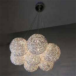 Lampada a sospensione LED moderna a 7 luci in alluminio argento