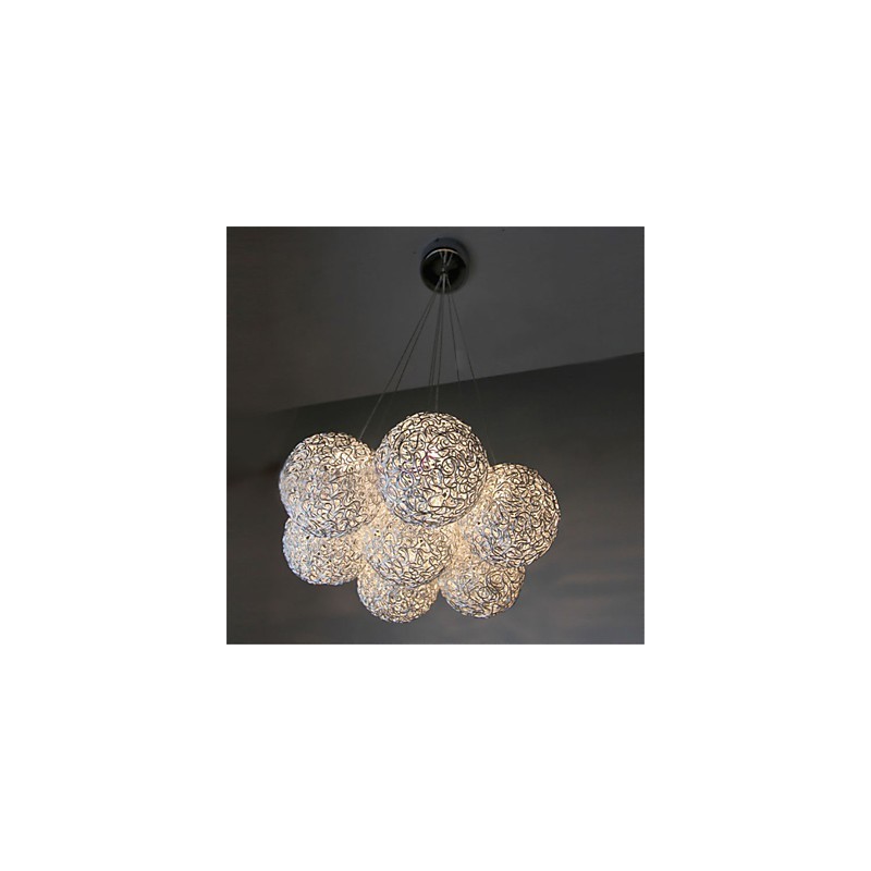 Lampada a sospensione LED moderna a 7 luci in alluminio argento
