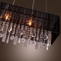 Lampada a sospensione moderna contemporanea in cristallo, metallo argentato, paralume nero