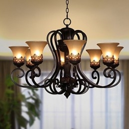 Lampadario a sospensione vintage country island a 8 luci in metallo e vetro