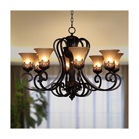 Lampadario a sospensione vintage country island a 8 luci in metallo e vetro