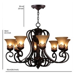 Lampadario a sospensione vintage country island a 8 luci in metallo e vetro