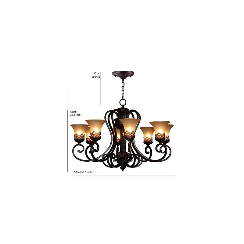 Lampadario a sospensione vintage country island a 8 luci in metallo e vetro