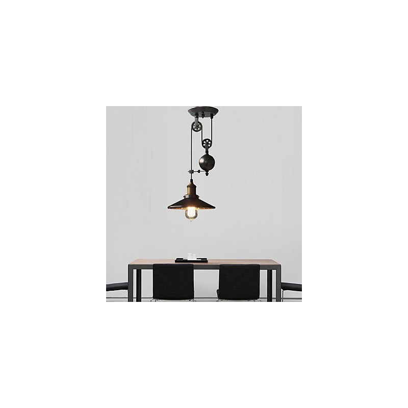 Lampada a sospensione rustica vintage country in metallo nero, 1 lampadina E26/E27, 23 cm
