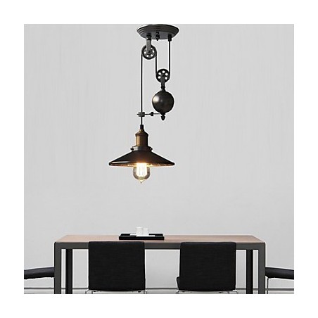 Lampada a sospensione rustica vintage country in metallo nero, 1 lampadina E26/E27, 23 cm