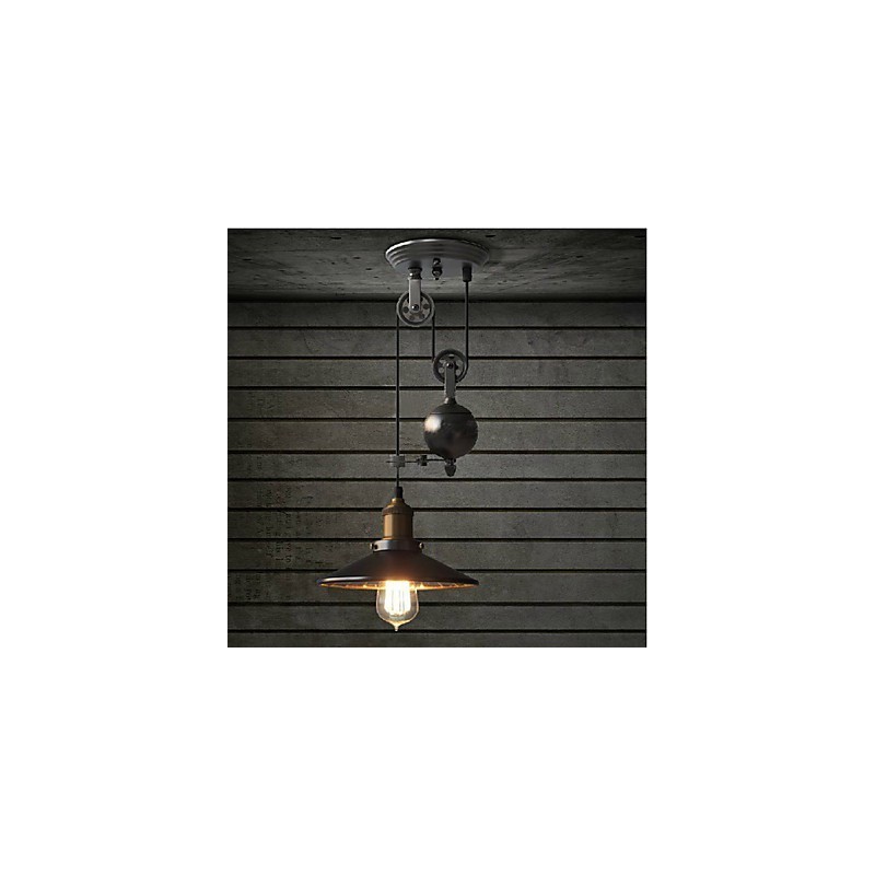 Lampada a sospensione rustica vintage country in metallo nero, 1 lampadina E26/E27, 23 cm