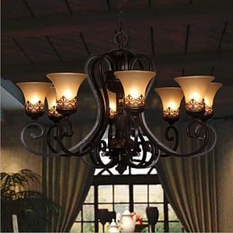 Lampadario a sospensione vintage country island a 8 luci in metallo e vetro