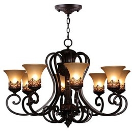 Lampadario a sospensione vintage country island a 8 luci in metallo e vetro