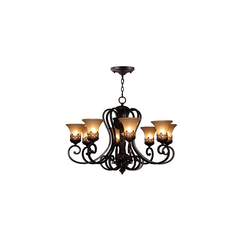 Lampadario a sospensione vintage country island a 8 luci in metallo e vetro