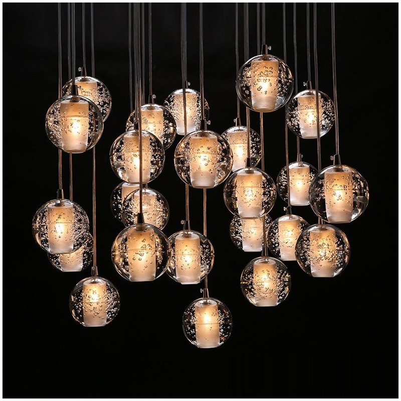 Lampada a sospensione a sfera in cristallo Meteorer Stage di Creative Engineering
