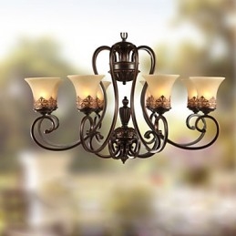Lampadario a sospensione vintage country island a 8 luci in metallo e vetro
