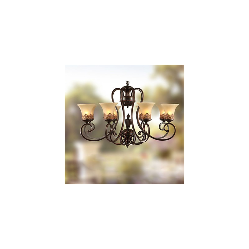 Lampadario a sospensione vintage country island a 8 luci in metallo e vetro