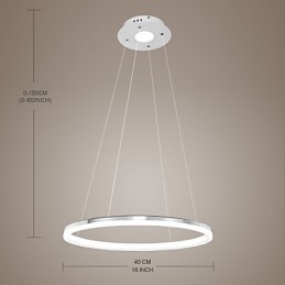 Lampada a sospensione LED ad anello singolo in acrilico bianco, 40 cm