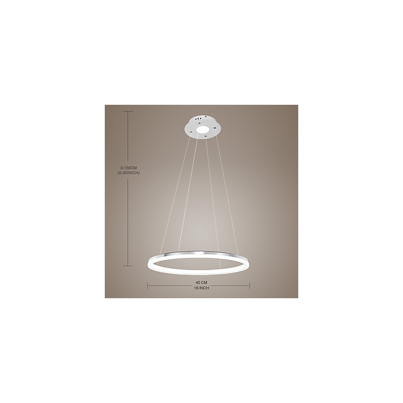 Lampada a sospensione LED ad anello singolo in acrilico bianco, 40 cm
