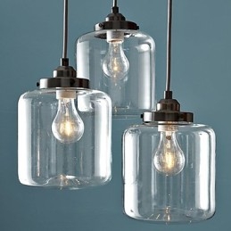 Lampada a sospensione vintage classica tradizionale in vetro trasparente, 3 luci E26/E27