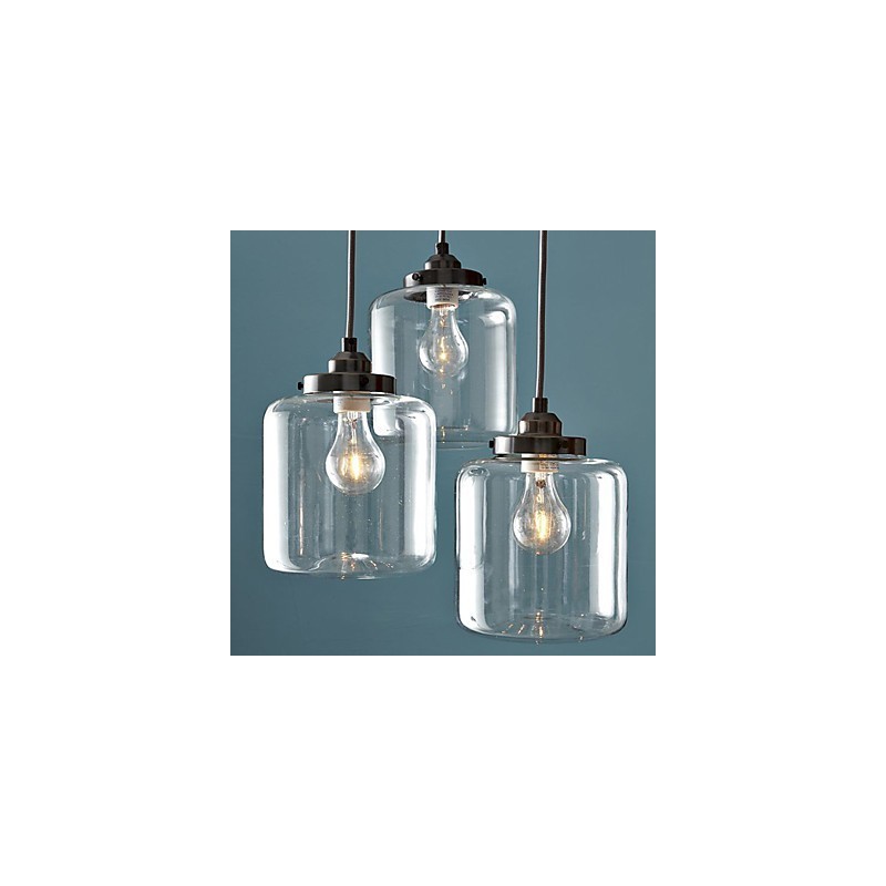 Lampada a sospensione vintage classica tradizionale in vetro trasparente, 3 luci E26/E27