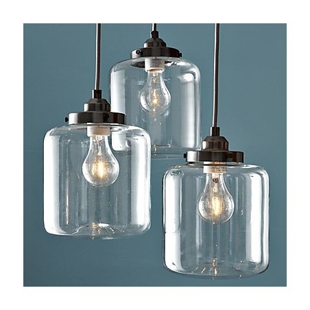 Lampada a sospensione vintage classica tradizionale in vetro trasparente, 3 luci E26/E27