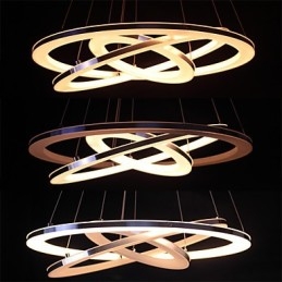 Lampada a sospensione moderna a 3 anelli in acrilico, LED integrato, argento