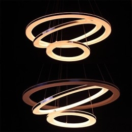 Lampada a sospensione moderna a 3 anelli in acrilico, LED integrato, argento