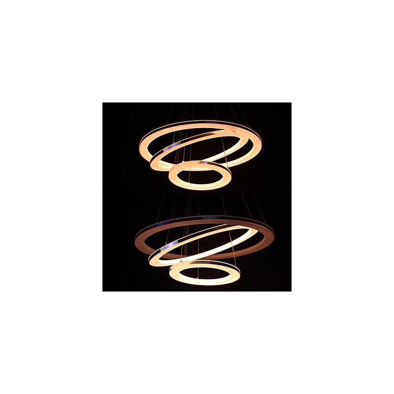 Lampada a sospensione moderna a 3 anelli in acrilico, LED integrato, argento