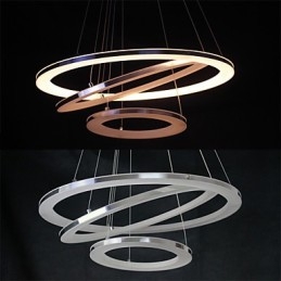 Lampada a sospensione moderna a 3 anelli in acrilico, LED integrato, argento