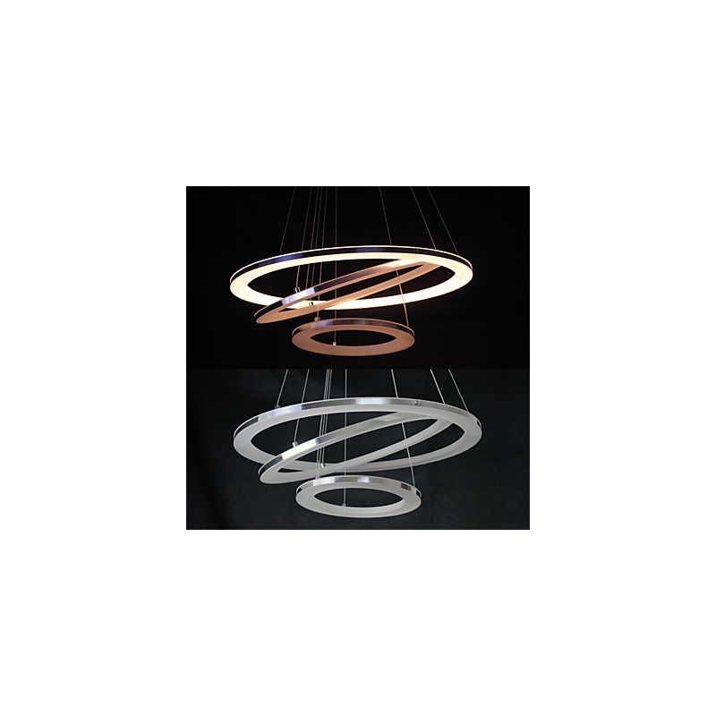 Lampada a sospensione moderna a 3 anelli in acrilico, LED integrato, argento
