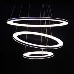 Lampada a sospensione moderna a 3 anelli in acrilico, LED integrato, argento