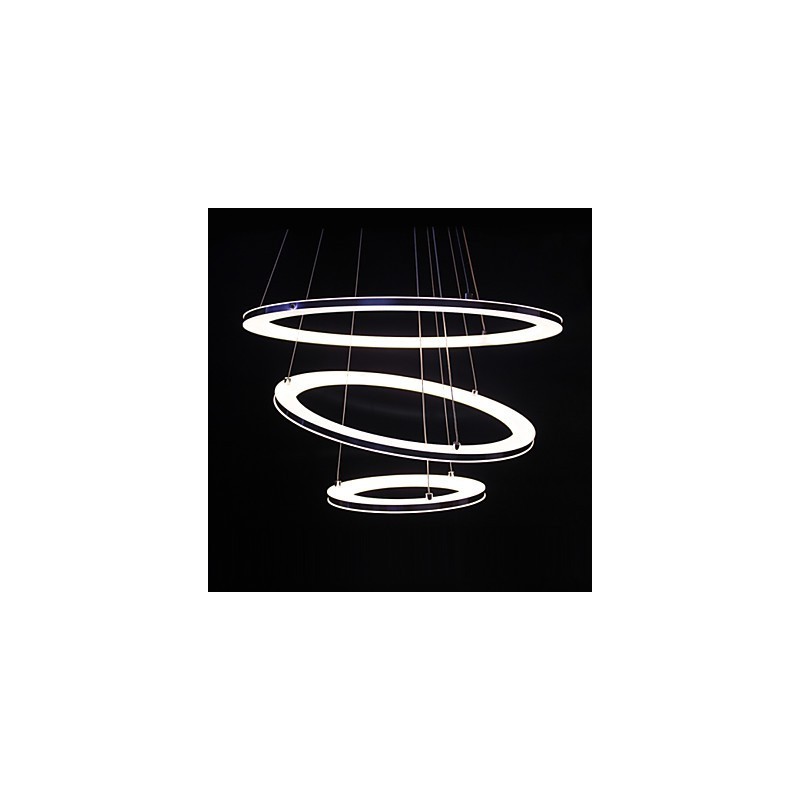 Lampada a sospensione moderna a 3 anelli in acrilico, LED integrato, argento