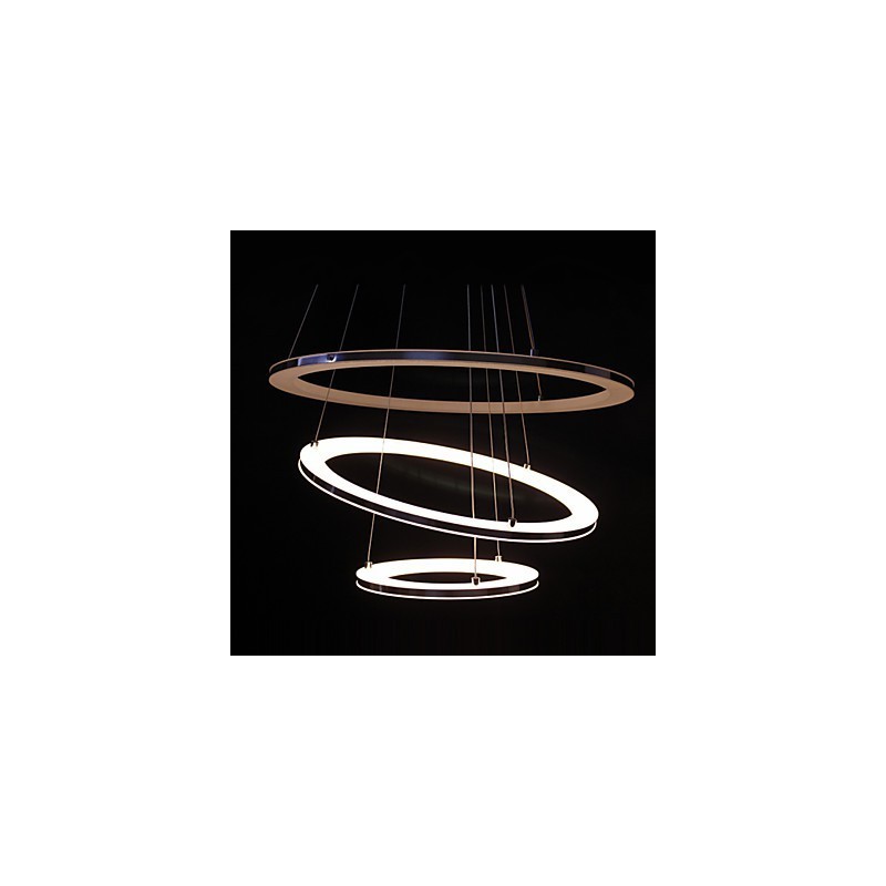 Lampada a sospensione moderna a 3 anelli in acrilico, LED integrato, argento