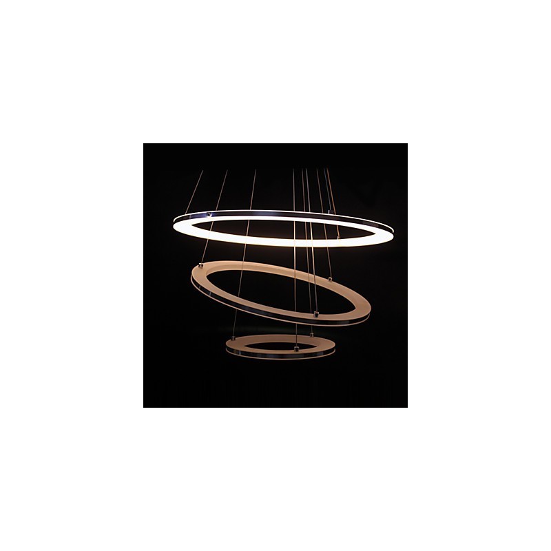Lampada a sospensione moderna a 3 anelli in acrilico, LED integrato, argento