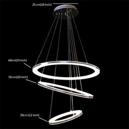 Lampada a sospensione moderna a 3 anelli in acrilico, LED integrato, argento
