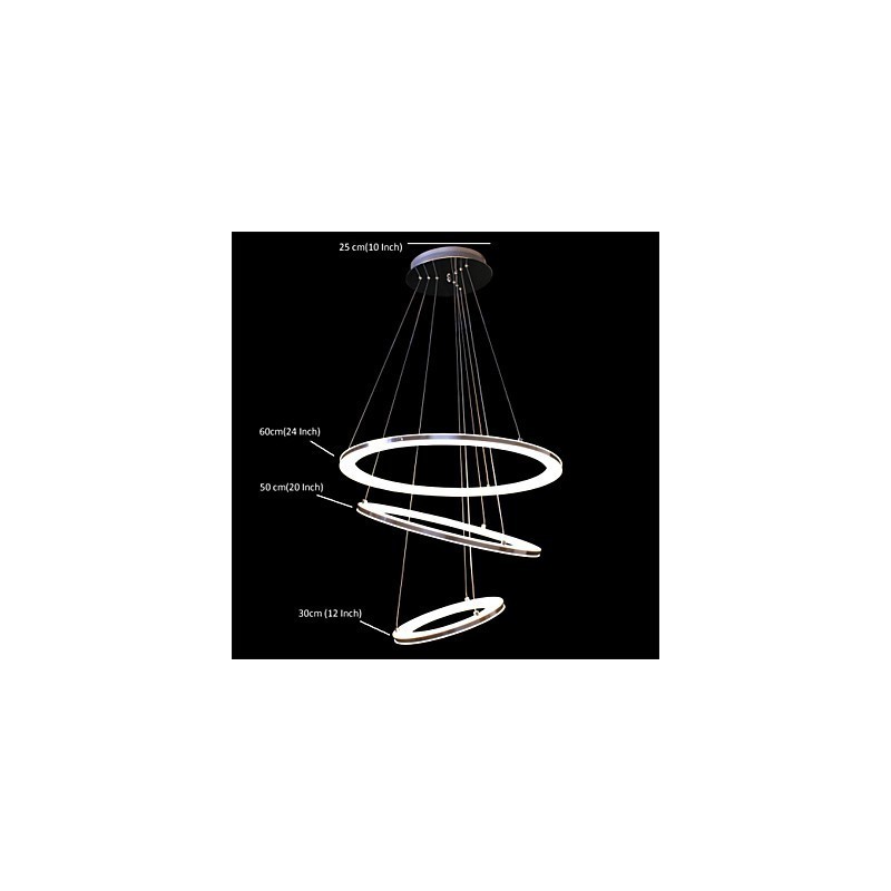 Lampada a sospensione moderna a 3 anelli in acrilico, LED integrato, argento