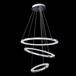 Lampada a sospensione moderna a 3 anelli in acrilico, LED integrato, argento