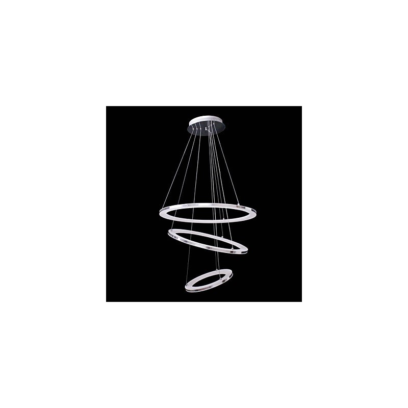 Lampada a sospensione moderna a 3 anelli in acrilico, LED integrato, argento