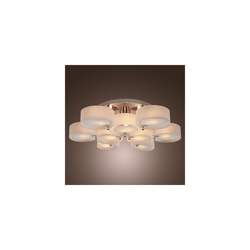 Lampadario moderno contemporaneo a filo in metallo cromato con diffusore in acrilico bianco