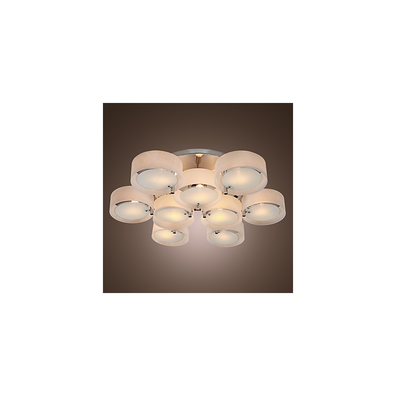 Lampadario moderno contemporaneo a filo in metallo cromato con diffusore in acrilico bianco