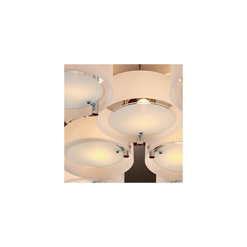 Lampadario moderno contemporaneo a filo in metallo cromato con diffusore in acrilico bianco