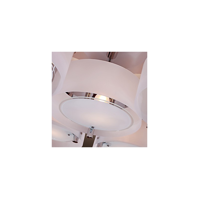 Lampadario moderno contemporaneo a filo in metallo cromato con diffusore in acrilico bianco
