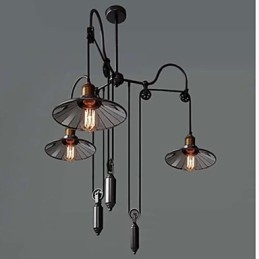 Lampada a sospensione vintage Pully 3 Island Foyer in metallo con paralume interno in vetro