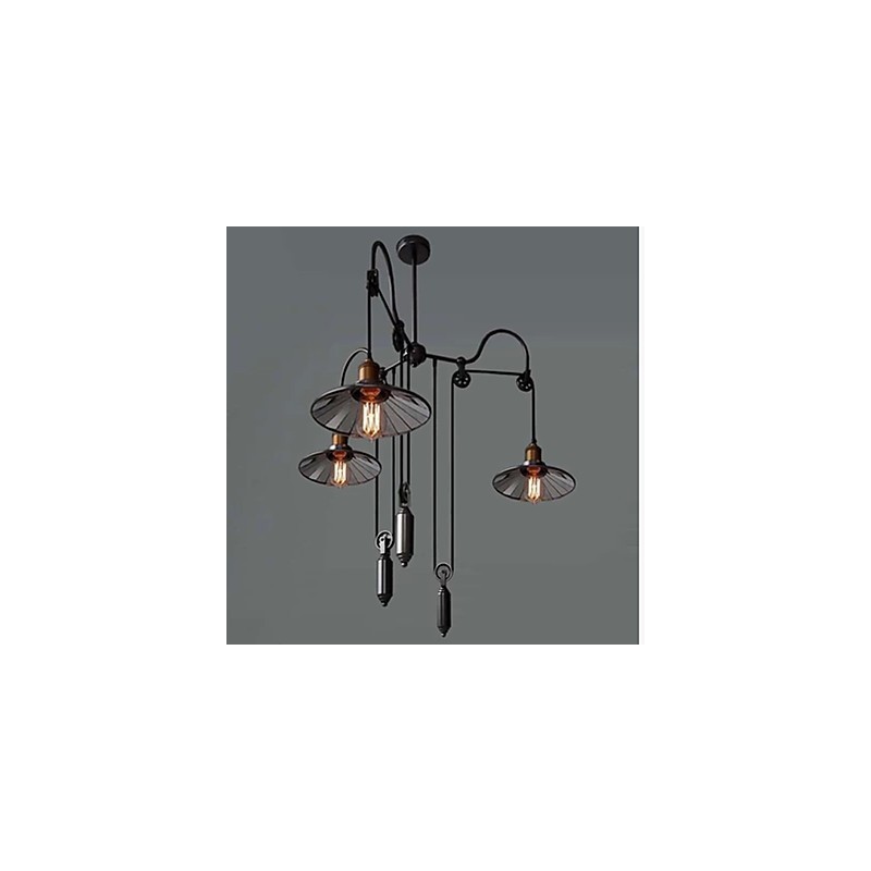 Lampada a sospensione vintage Pully 3 Island Foyer in metallo con paralume interno in vetro
