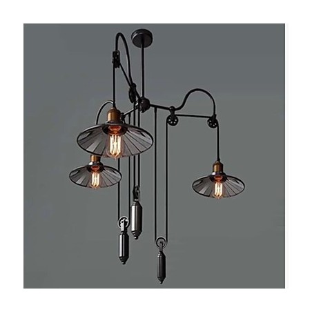 Lampada a sospensione vintage Pully 3 Island Foyer in metallo con paralume interno in vetro
