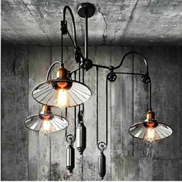 Lampada a sospensione vintage Pully 3 Island Foyer in metallo con paralume interno in vetro